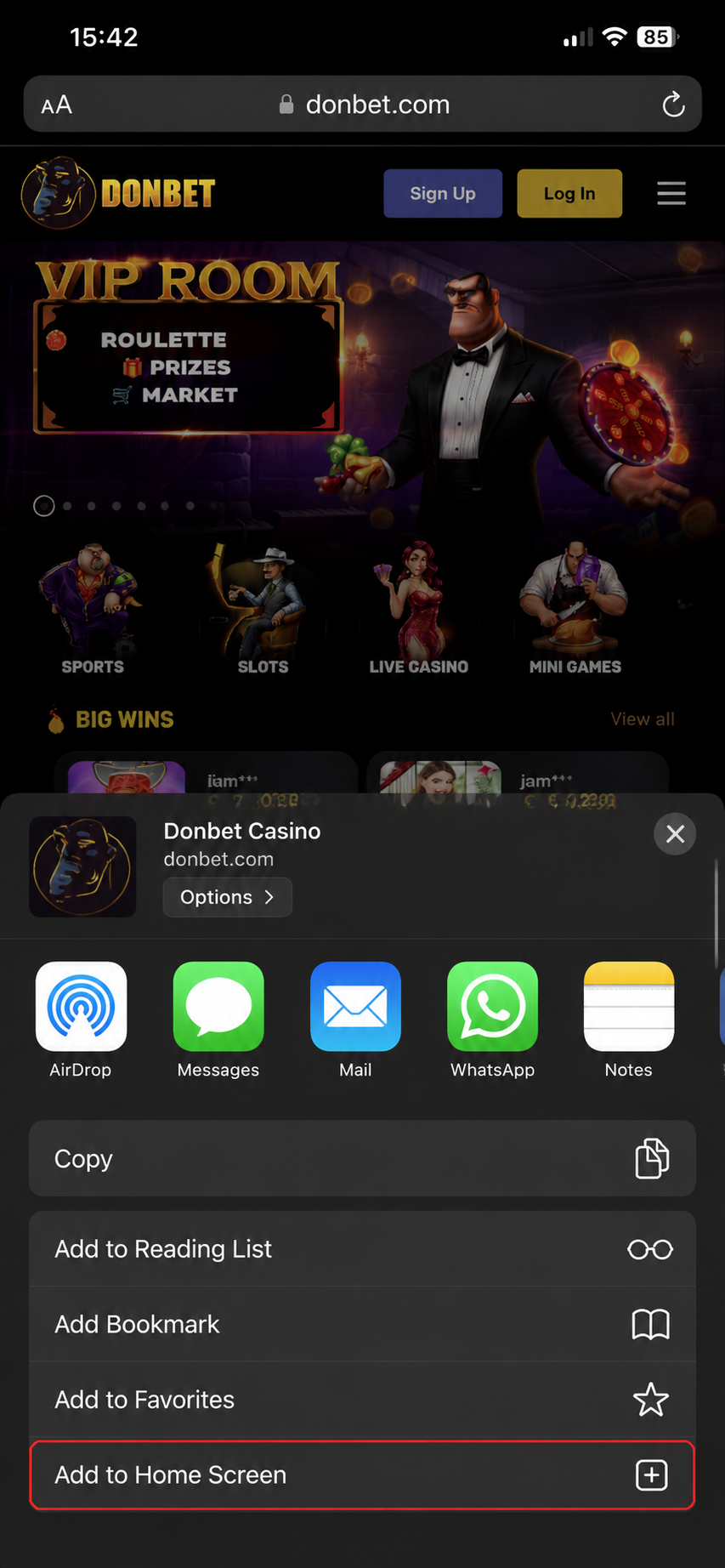 Ajout de Donbet à l'écran d'accueil sur iPhone