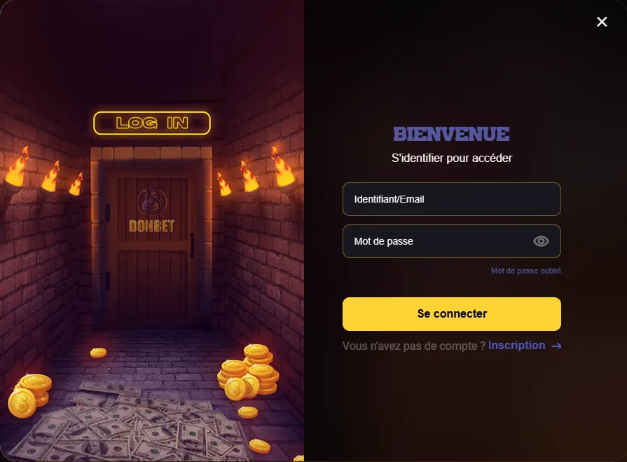 Fenêtre de connexion Donbet avec identifiant et mot de passe
