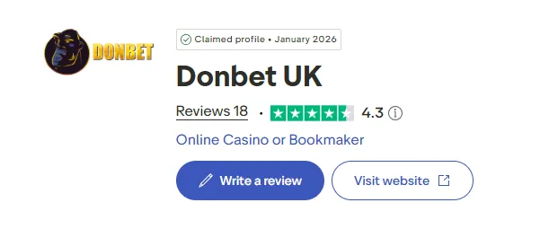 Profil Donbet sur Trustpilot avec la note des joueurs