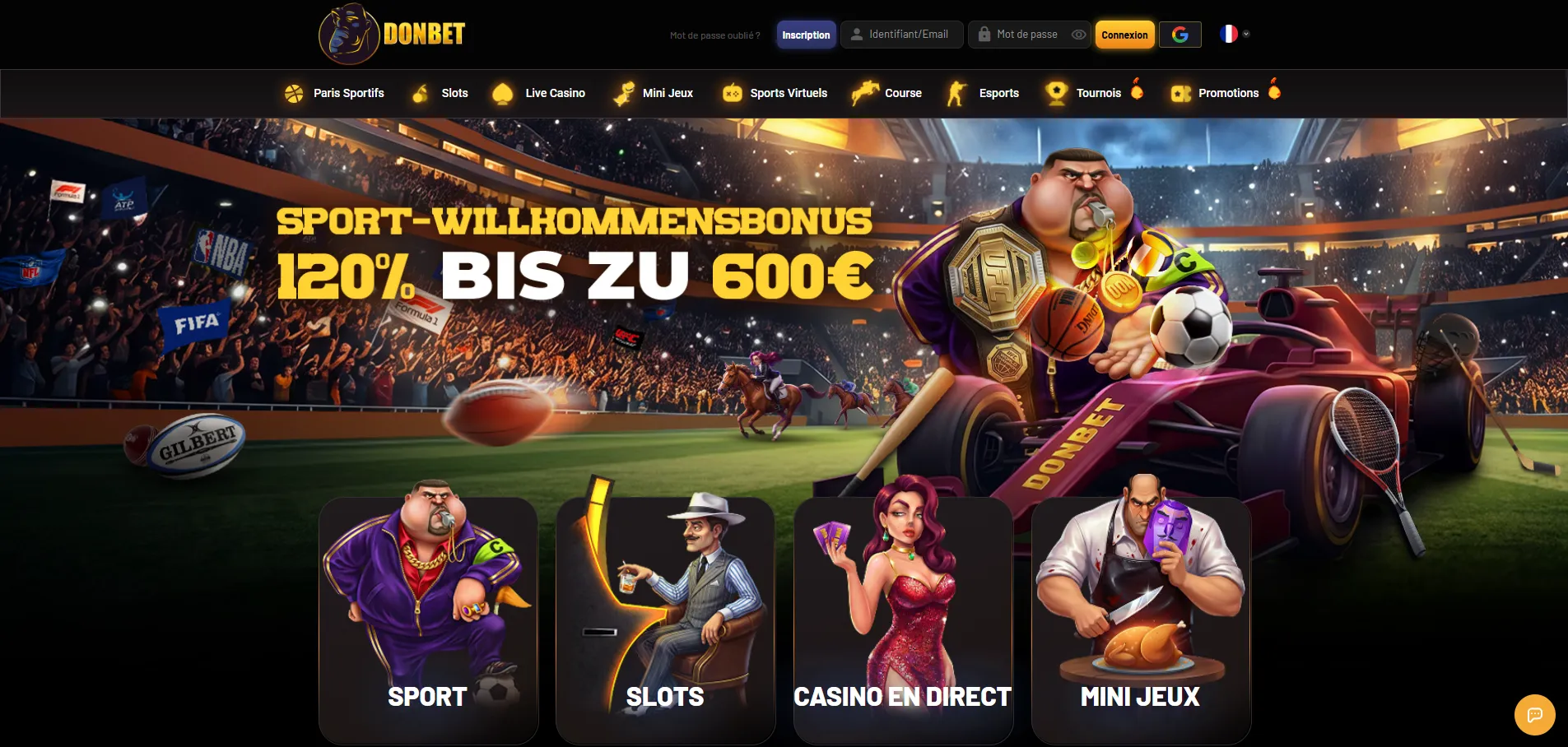 Page d'accueil du casino Donbet sur ordinateur